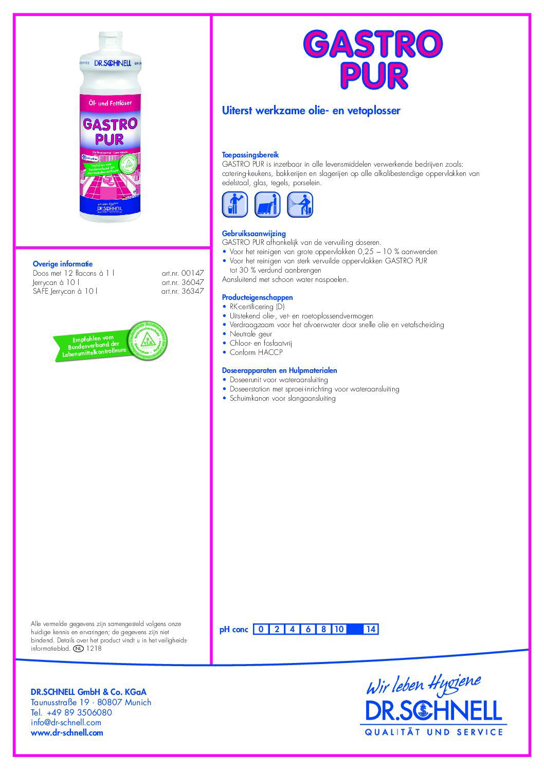 Dr. Schnell Gastro Pur Sterke Ontvetter 1 liter - HygiëneLoods