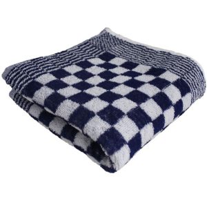 Keuken handdoek blokmotief blauw 50x50cm