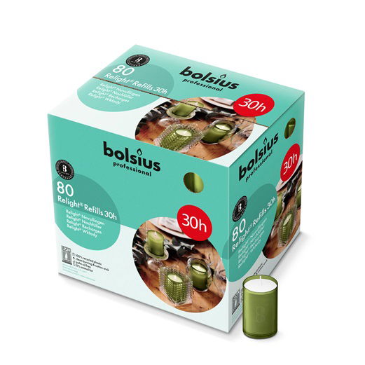 Bolsius relight 30uur olijfgroen