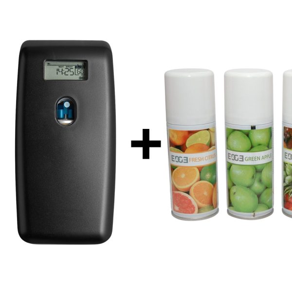 Quartz luchtverfrisser digitaal zwart + aerosol diverse geuren